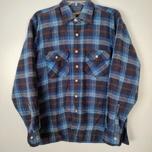 Woodland Vintage Blue Plaid Quilted Lined Wool Blend Flannel Shirt Jacket Mens M